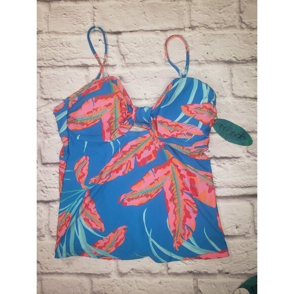 NEW Mynah Women's Size Small 2pc Blue Tropical Tankini Swimsuit Set - Picture 2 of 7